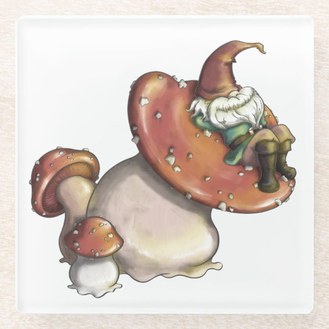 Napping Gnome Glass Coaster (Front)