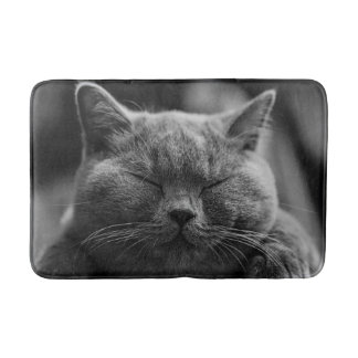Napping Grey Cat Head Shot Bath Mat