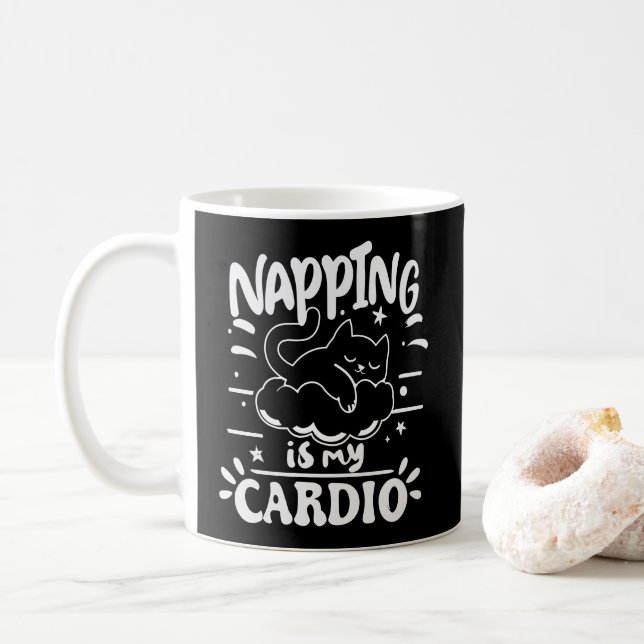 Napping Is My Cardio Simple Funny Cat Design Coffee Mug (With Donut)