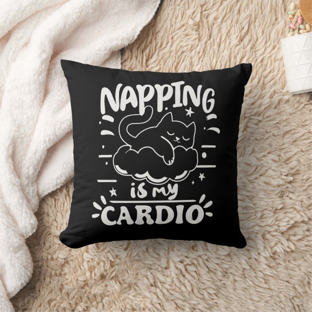 Napping Is My Cardio Simple Funny Cat Design Cushion (Blanket)