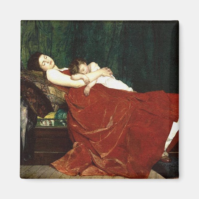 Napping Mother and Child Retro Look Magnet (Front)