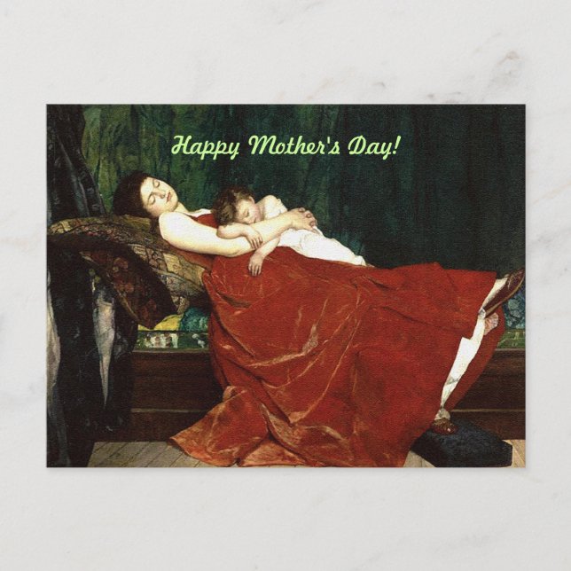 Napping Mother and Child Retro Look Postcard (Front)