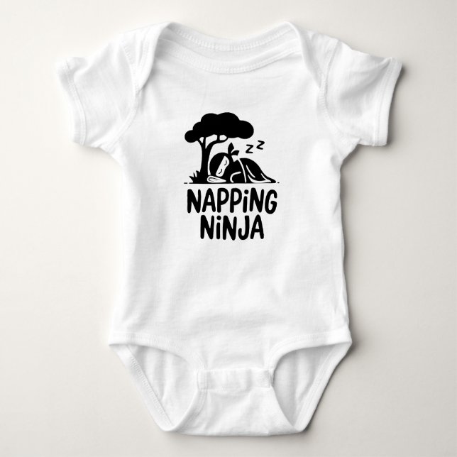 Napping Ninja - Cute Sleepy Ninja Art Funny Sleep Baby Bodysuit (Front)