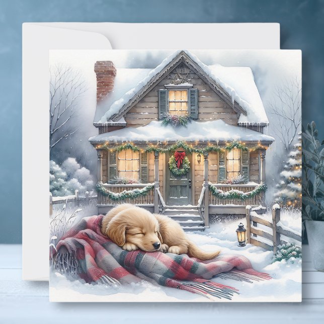 Napping Puppy on Christmas Eve Holiday Card (Creator Uploaded)