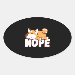 Napping shiba inu   funny nope lazy pet gift oval sticker