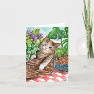 Napping Time Comfy Cat Art by Patricia Chu Thank You Card