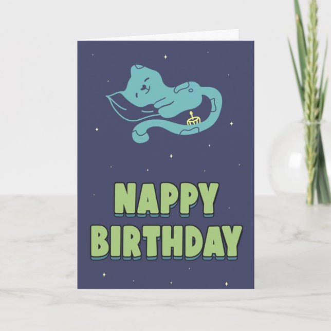 Nappy birthday, funny cute kitten sleeping card (Front)