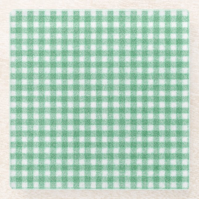 Nappy Mint Green Gingham  Glass Coaster (Front)