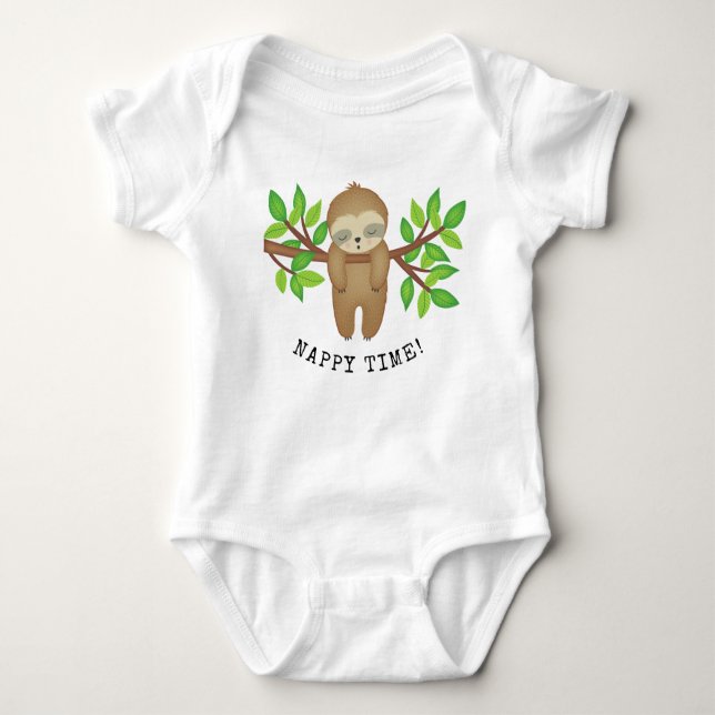 Nappy Time Cute Sleepy Sloth Trendy Baby Bodysuit (Front)