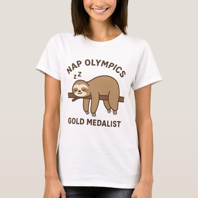Naps Olympics Gold Medallist T-Shirt - Funny Sloth (Front)