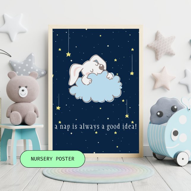Naptime - Cute Bunny on a Cloud Nursery Poster (Creator Uploaded)