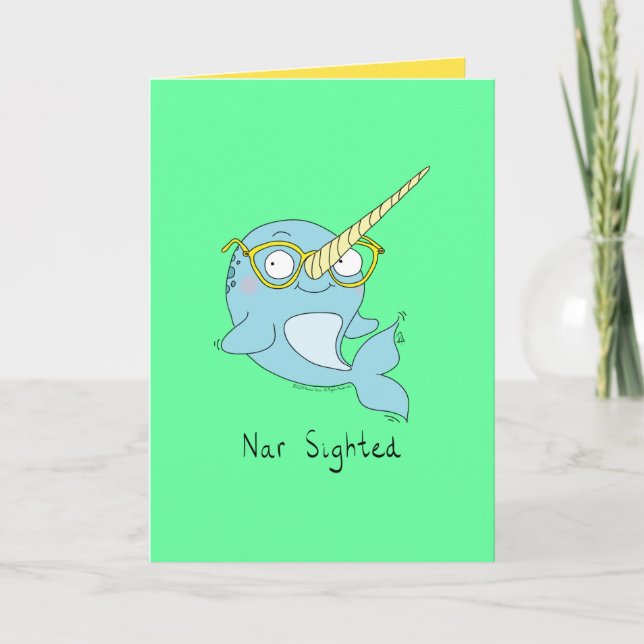 Nar Sighted - Narwhal with Glasses Greeting Card (Front)