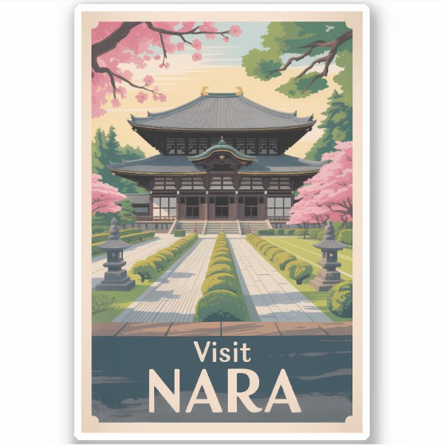 Nara Japan Illustration Travel Art Vintage (Front)