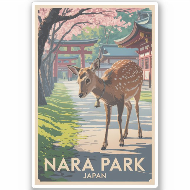 Nara Park Japan Deer Illustration Travel Art Retro (Front)
