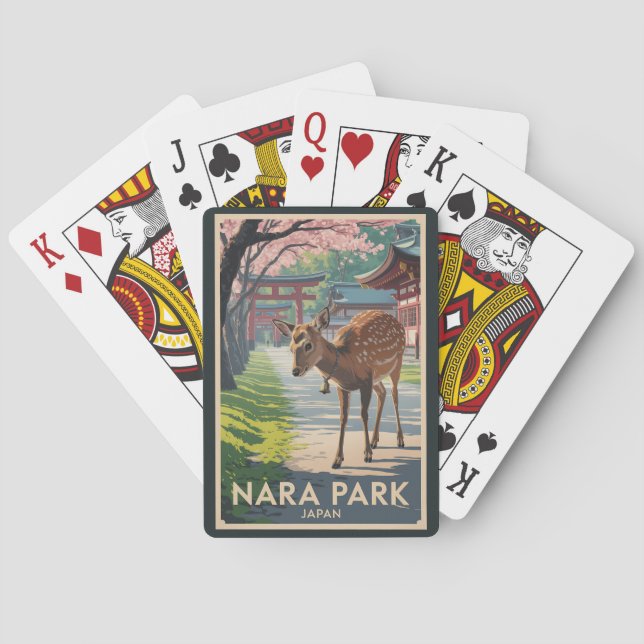 Nara Park Japan Deer Illustration Travel Art Retro Playing Cards (Back)