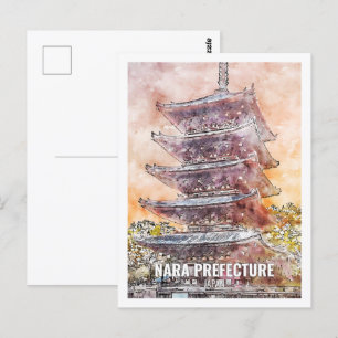 Nara Prefecture Japan Travel Place Watercolor Postcard