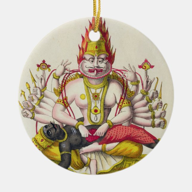 Narasimha, engraved by de Marlet (colour litho) Ceramic Ornament (Front)