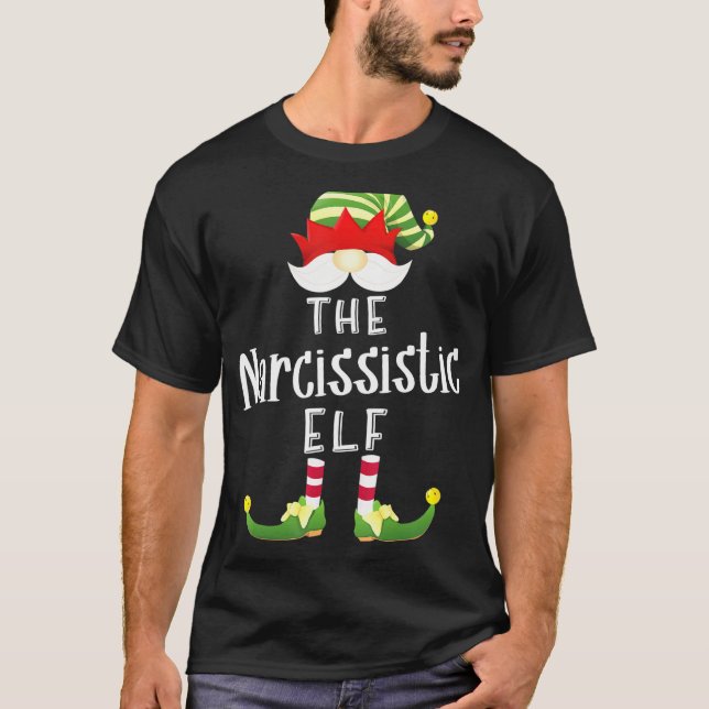 Narcissistic Elf Group Christmas Pajama Party T-Shirt (Front)