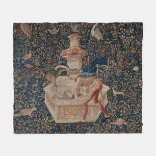 Narcissus at the Well, Mediaeval Tapestry Fleece Blanket