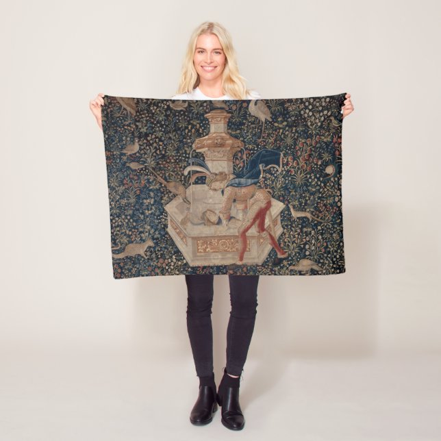 Narcissus at the Well, Mediaeval Tapestry Fleece Blanket (In Situ)