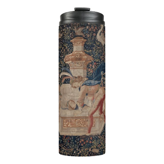 Narcissus at the Well, Mediaeval Tapestry Thermal Tumbler (Front)