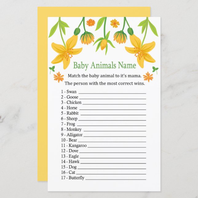 Narcissus Baby Animals Name Game (Front/Back)