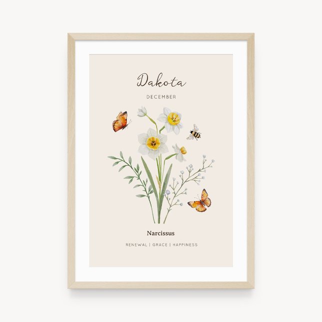 Narcissus Birth Month Flower Poster (Example of narcissus birth flower poster once framed. )