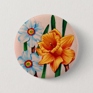 narcissus flowers 6 cm round badge