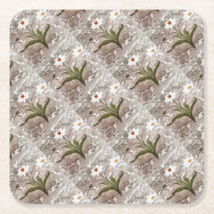 Narcissus On Marble Square Paper Coaster