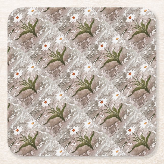 Narcissus On Marble Square Paper Coaster (Front)