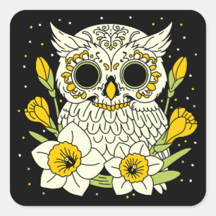 Narcissus & Owl Skull Square Sticker