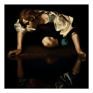 Narcissus painting inspired by Caravaggio Poster