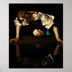 Narcissus painting inspired by Caravaggio Poster