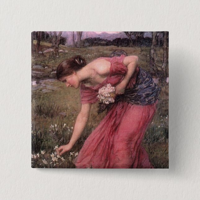 Narcissus Picking Flowers in the Meadow 15 Cm Square Badge (Front)