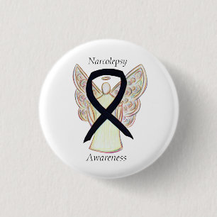 Narcolepsy Awareness Angel Black Ribbon Art Pin