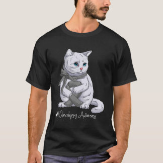 Narcolepsy Awareness Month Grey Ribbon Cat T-Shirt
