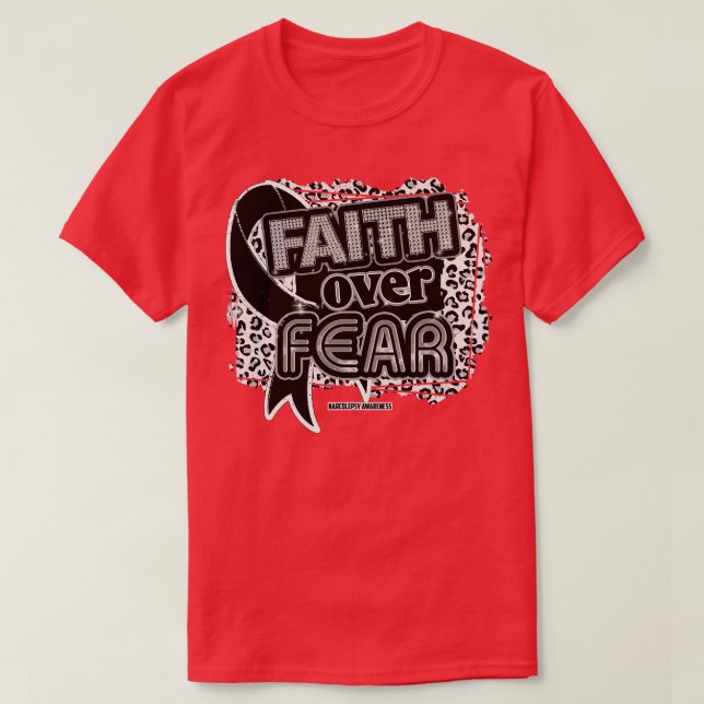 Narcolepsy Awareness Ribbon Faith Over Fear Leopar T-Shirt (Design Front)