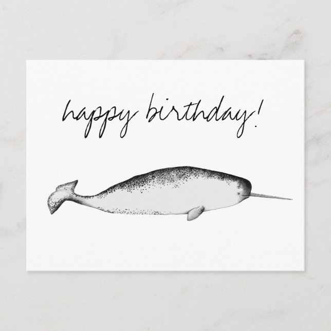 Narhwal Unicorn Illustration Whale Lover Birthday Postcard (Front)