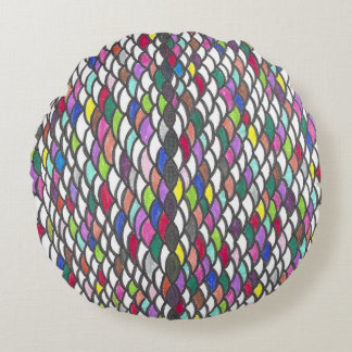 Narmin | Colorful Repeating Hand-Drawn Pattern Round Cushion