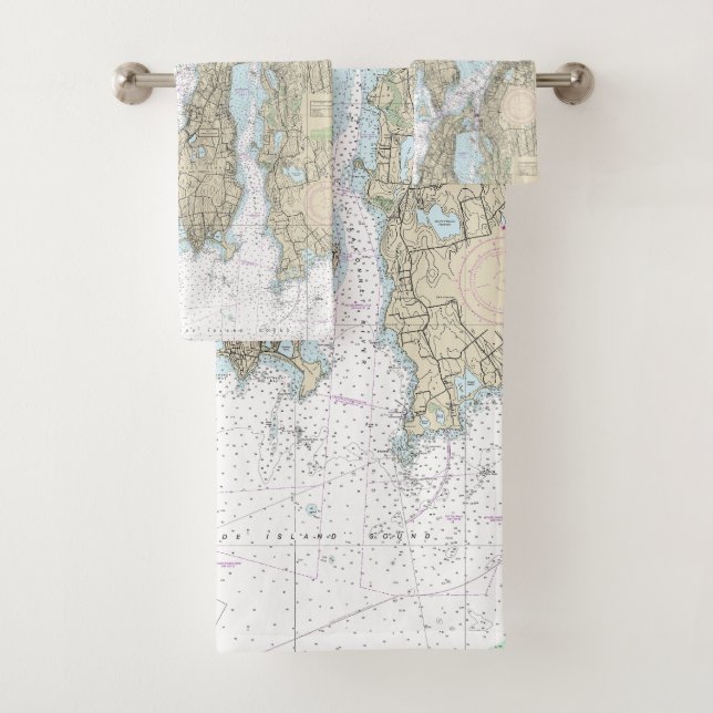 Narragansett Bay Nautical Chart 13221 Bath Towel Set (Insitu)