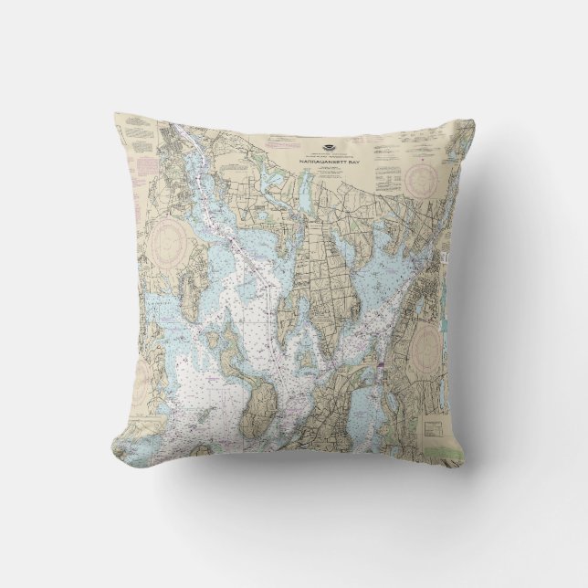 Narragansett Bay Nautical Chart 13221 Cushion (Front)