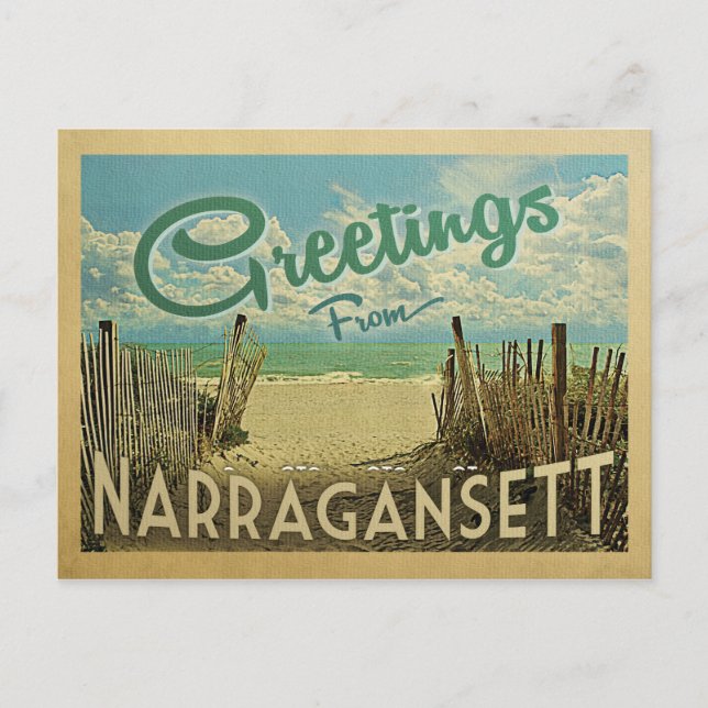 Narragansett Beach Vintage Travel Postcard (Front)