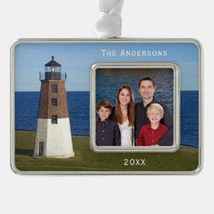 Narragansett Point Judith Lighthouse Silver Plated Framed Ornament