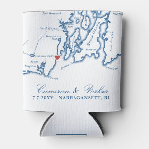 Narragansett RI Map Wedding Favour Drink Holder Can Cooler