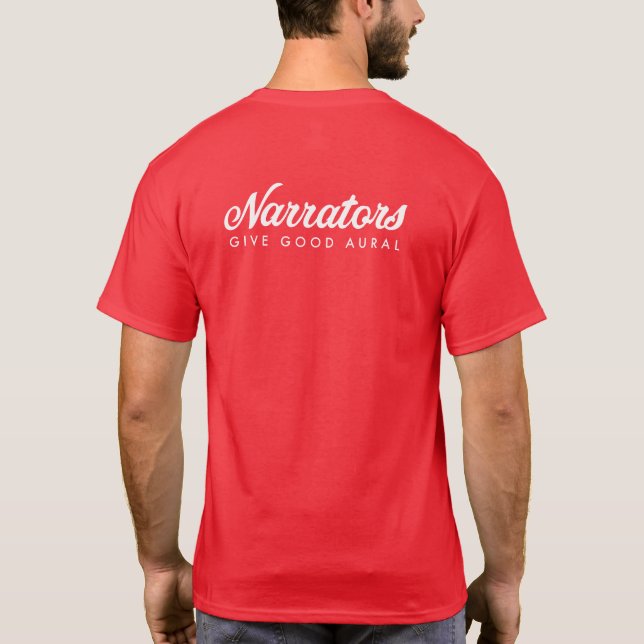 Narrators Give Good Aural white/red f/b mens t T-Shirt (Back)