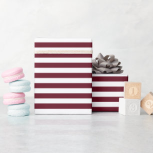 Narrow Autumn Burgundy and White Striped Pattern Wrapping Paper
