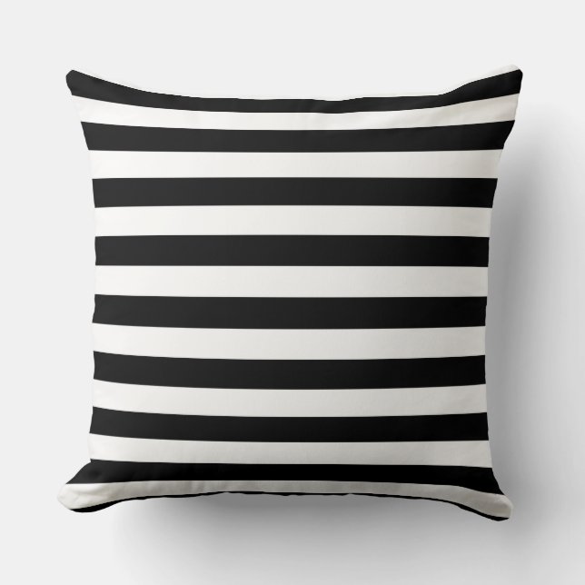Narrow Black and White Stripes Pattern Cushion (Front)