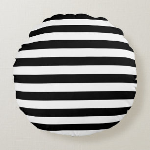 Narrow Black and White Stripes Pattern Round Cushion