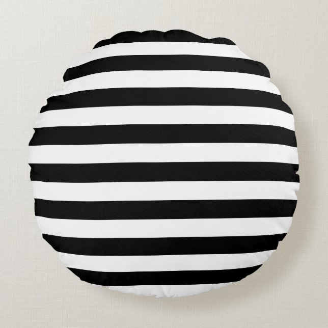 Narrow Black and White Stripes Pattern Round Cushion (Front)