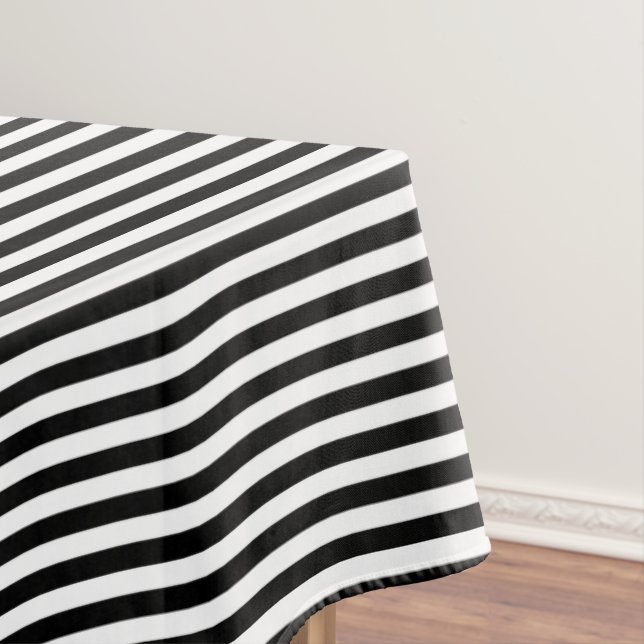 Narrow Black and White Stripes Pattern Tablecloth (In Situ)